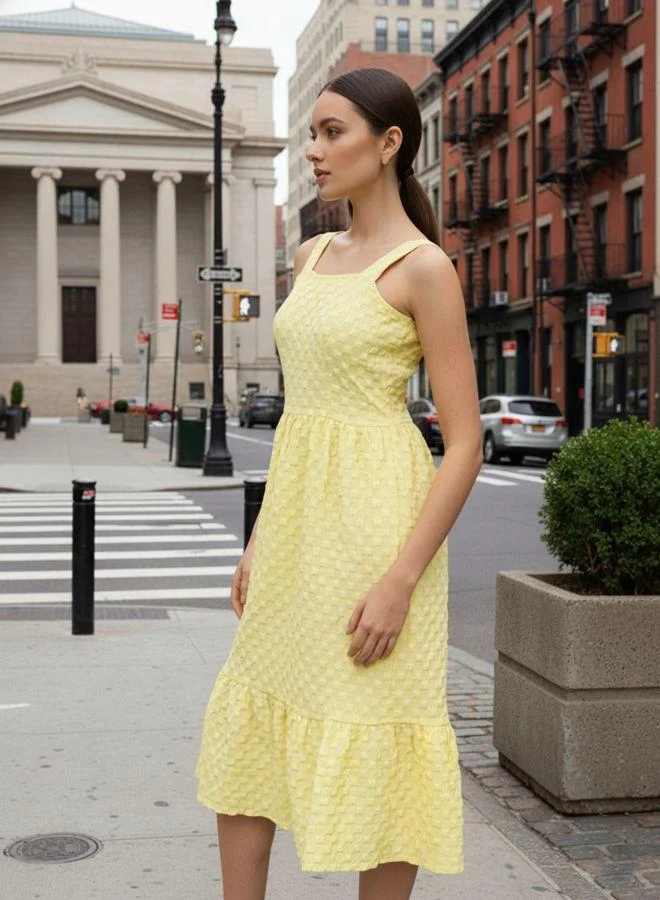 Freehand  Women Fit and Flared Textured Square Neck Sleeveless Tiered Dress for Women | Best Price UAE
